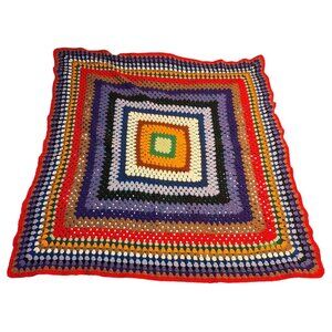 VTG Handmade Multi-Colored Granny Square Crochet Afghan Blanket/Throw 43x43